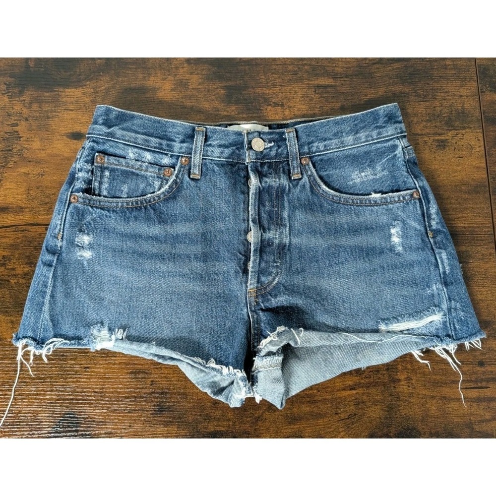 Agolde Parker Denim Shorts Vintage Blue Cut Off High Rise Distressed Size 26 - Picture 1 of 13